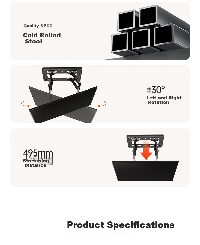 Enlip Ultra-Thin Embedded Split Heavy-Duty Telescopic TV Wall Mount Bracket 75-100 Inch Compatible with Xiaomi Hisense TCL Skyworth 90/100 Inch No Obstruction to Sockets and Speakers 15