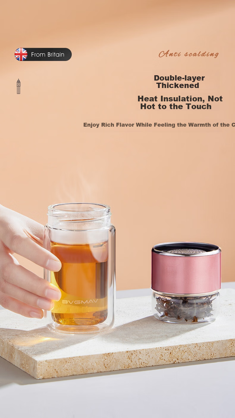 BVGMAV Glass Cup for Women Double-Layer Heat-Resistant Glass Tea Water Separation High-Value Tea Infuser Cup Premium Custom Gift 12