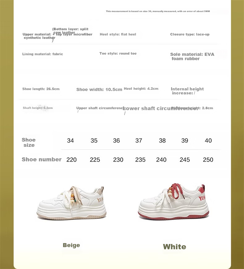 Yierkang Women's New White Sneakers Sports Casual Small Size Skateboard Shoes Bread Single Shoes 17042W White 38 3