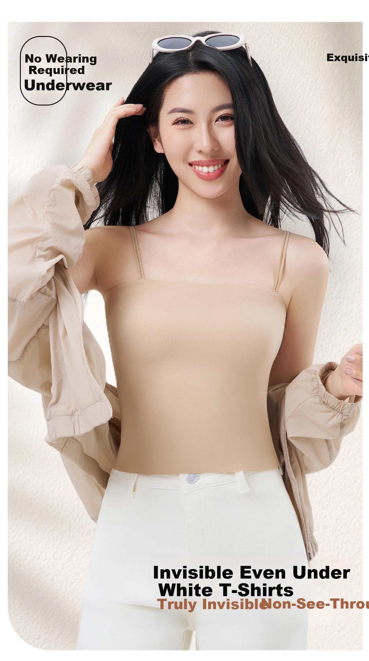 Miiow Ice Silk Camisole Pink Foundation Underwear Women Backless Seamless Invisible Skin Color Bra Integrated Anti-Exposure Tube Top Summer 2