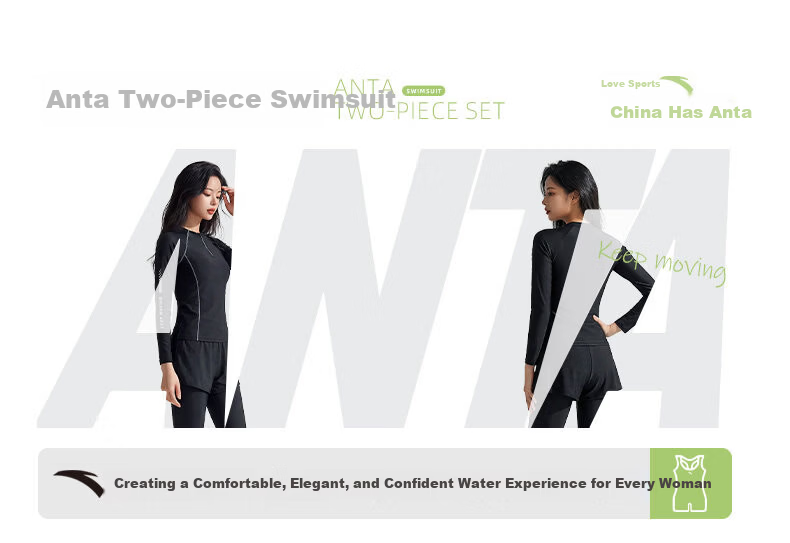 ANTA Women's Two-Piece Long Sleeve and Long Pants Swimsuit Conservative Plus Size Swimwear Sun Protection Surfing Diving Suit Black L 1