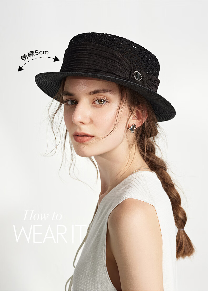 ELLE Women's French Elegant Straw Sun Hat UV Protection Beach Hat Slim Face 9