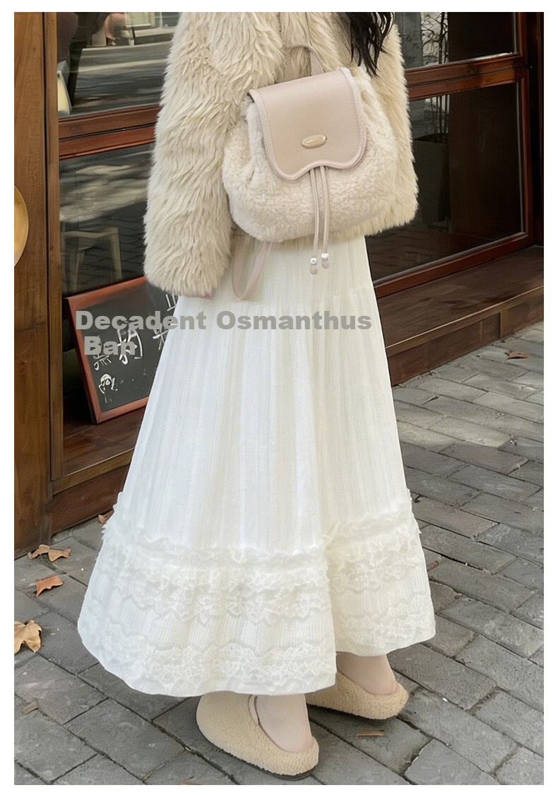 LangSha Women's Skirt 2026 Spring Lace Cake Skirt High Waist Elastic Plush Soft A-Line Long Skirt 17