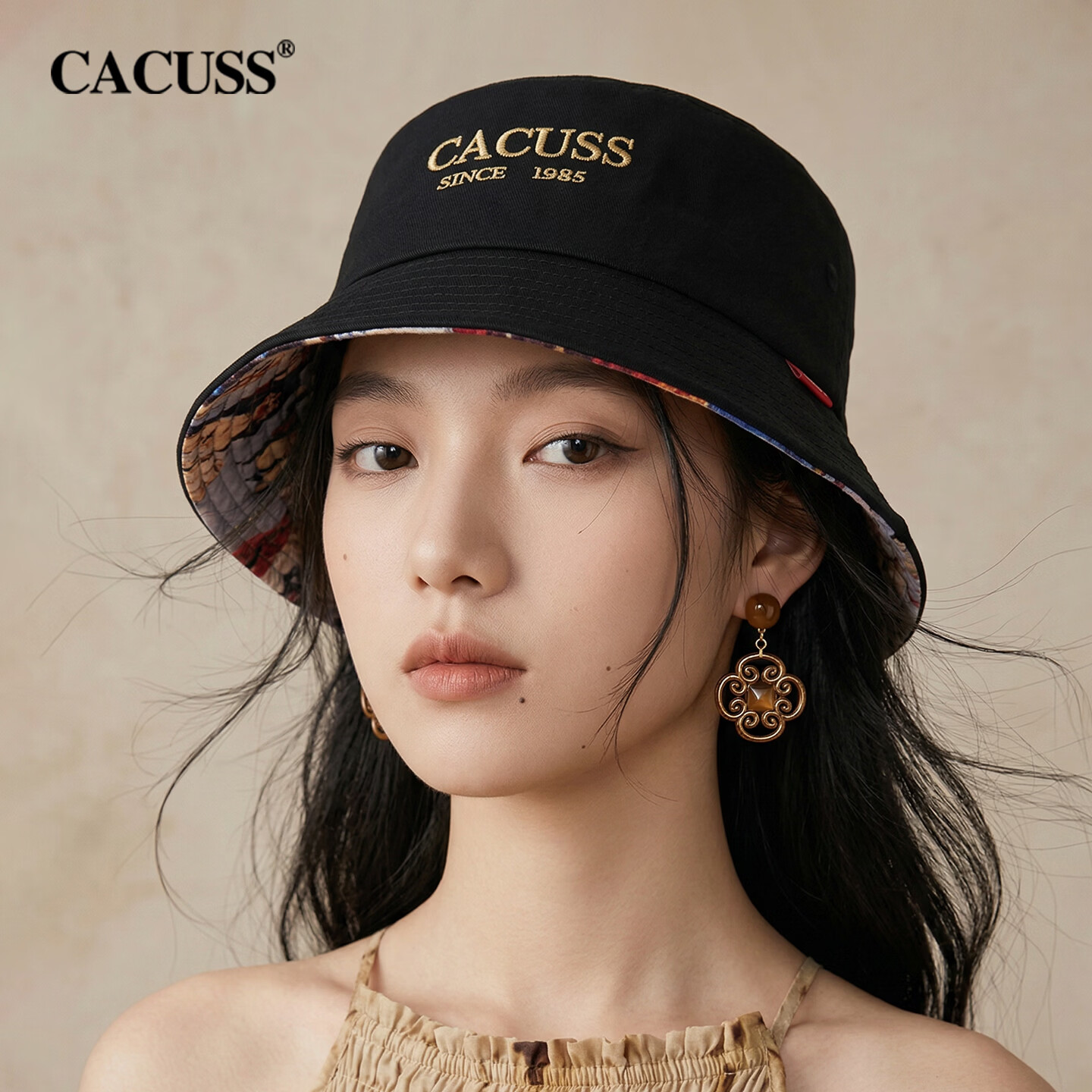 CACUSS Unisex Cotton Bucket Hat Four-Season Sun Protection Outdoor Wide Brim Fashion Fisherman Hat Autumn Black Medium