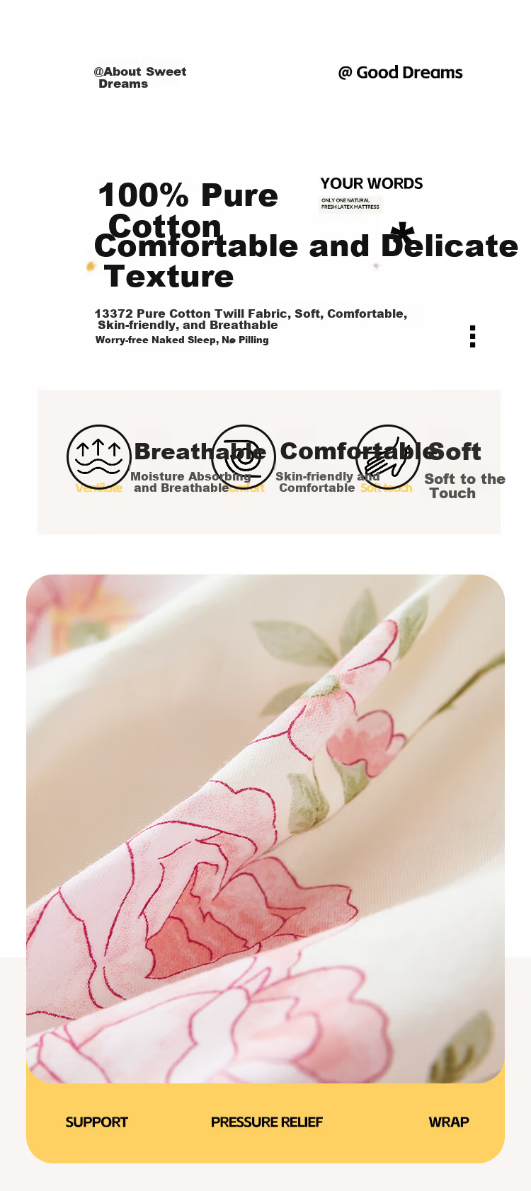 Mengshina A-Class 100% Cotton Duvet Cover Single Pure Cotton Double Bed Country Style 180x200cm Floral Romance 6