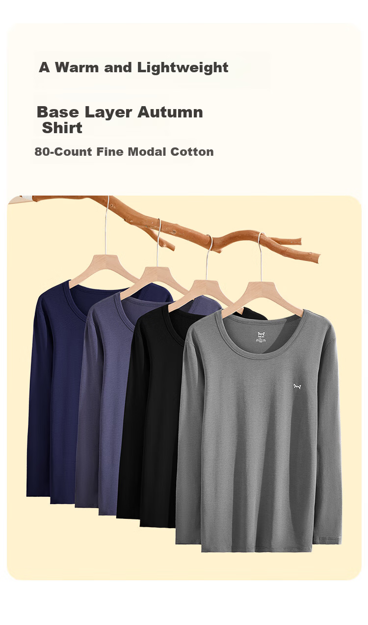 MiiOW 80S Modal Xinjiang Cotton Men's Thermal Underwear Set, Autumn Undershirt And Pants, Slim-Fit Base Layer Cotton Sweater, Heather Gray 18