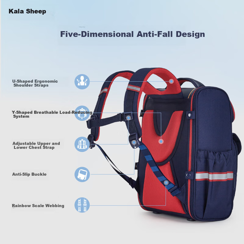 Kala Sheep School Backpack for Elementary Students Grades 3-6 Anti-Fall Pressure-Relief Large Capacity Kids Boys and Girls Double Shoulder Bag