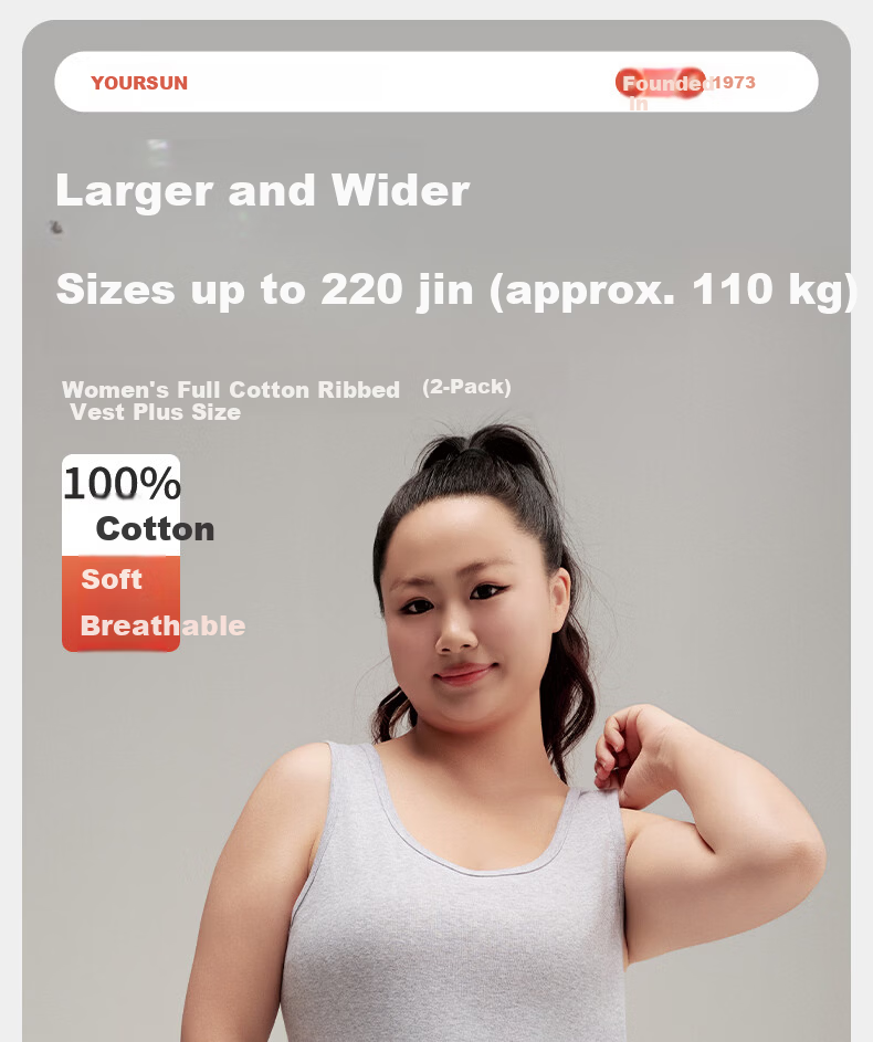 Yiershuang Plus Size 100% Cotton Women's Vest 2-Pack Odor-Resistant Breathable Cotton Tank Top for Plus Size 1