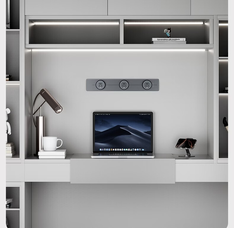 Deli Track Socket Movable Power Strip Rail Type Guide Rail Socket Sideboard Switch Socket Panel Slim 50cm + 3 Five-Hole Outlets Dusk Gray LU6105 26