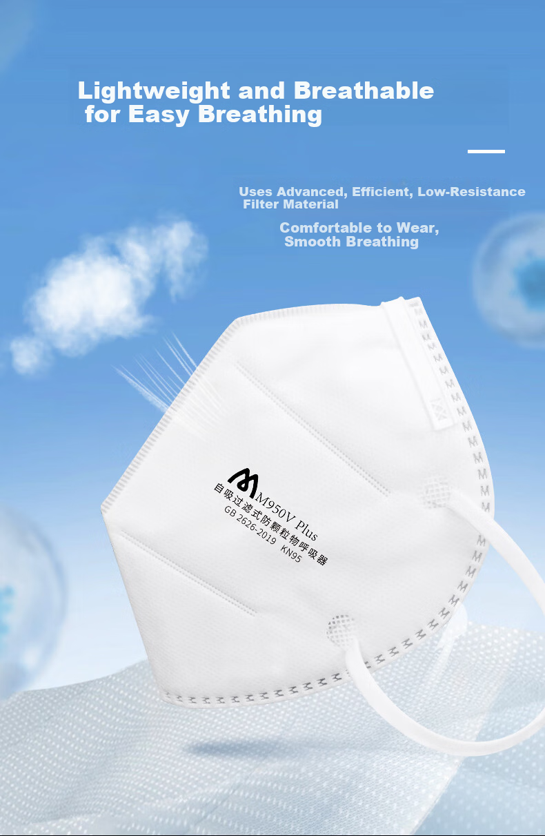 Mingdian Shangpin KN95 Mask M950V 25pcs/Box Individually Packaged Earloop Five-Layer with Breathing Valve Flu Protection Against Influenza Droplets/Virus Droplets/Bacteria/Smog/Dust/Odor White 5