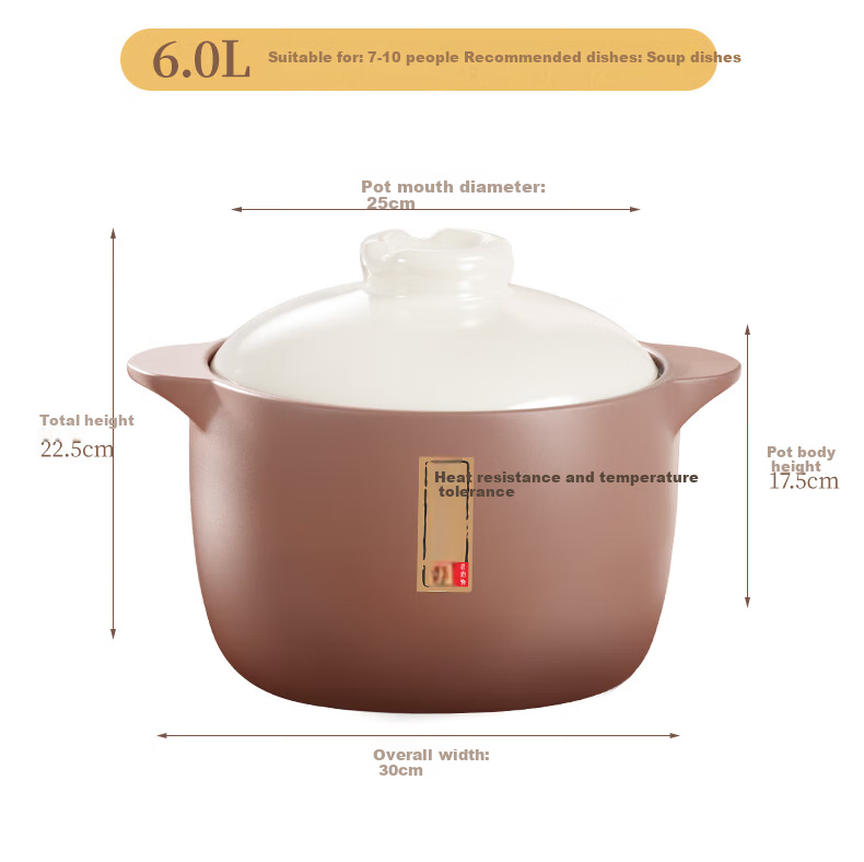 Royalstar Ceramic Casserole Pot 4.5L High-Temperature Resistant Soup Stew Pot Wide Mouth Gas Stove Compatible 22