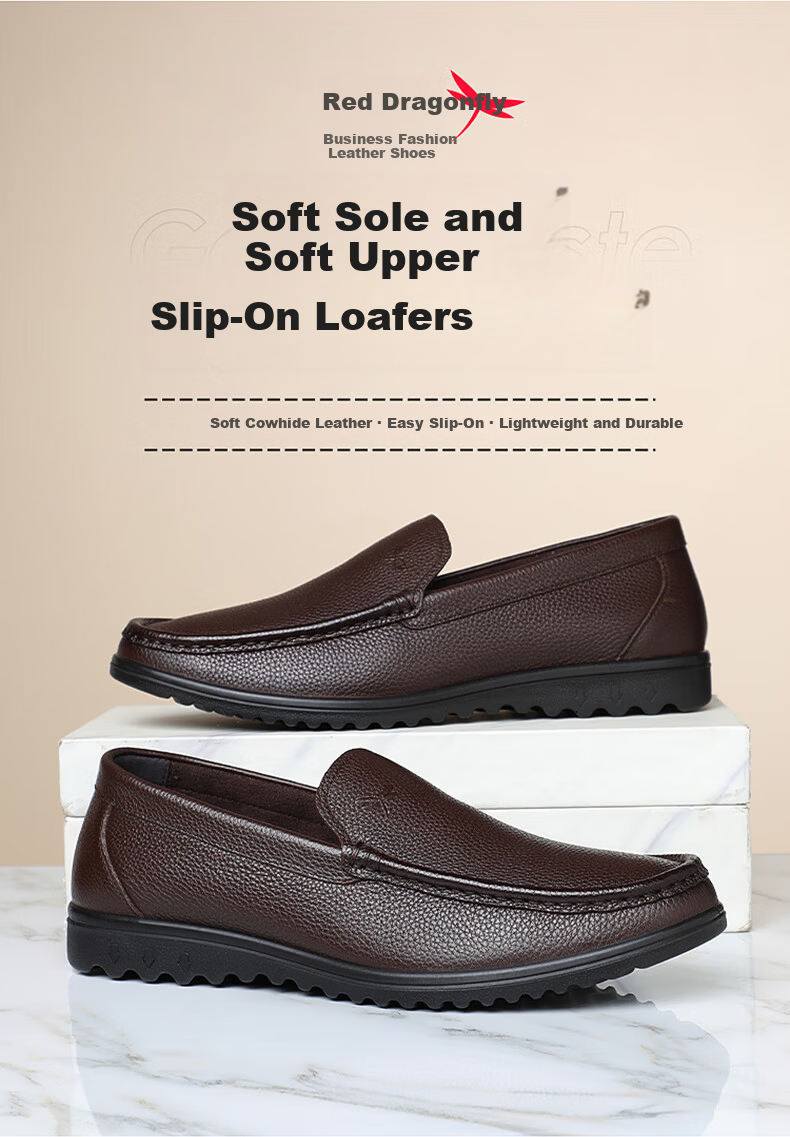Red Dragonfly Men's Cowhide Slip-On Leather Shoes Business Casual Loafers for Men Dad Shoes WTA214152 Brown Size 38 1