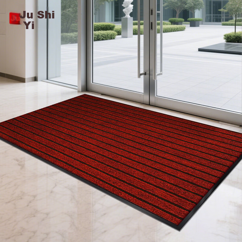 Jushiyi Door Mat Entrance Rug Absorbent Non-Slip Dirt-Resistant Home Cuttable Mat Seven Stripes 120x150cm Red