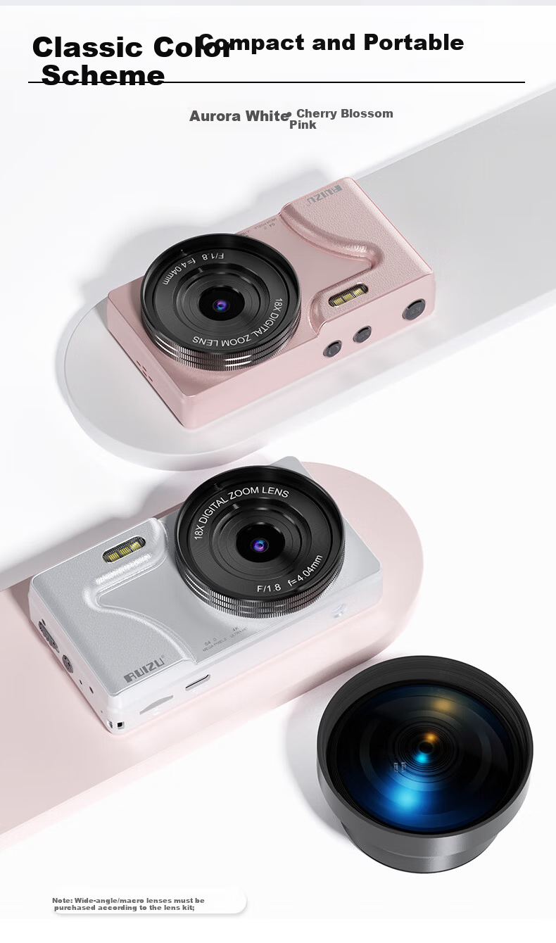 RUIZU T6 Student Digital Camera Soft Light Dual Lens Digital Camera [64MP Selfie] White 64GB Compact CCD Camera for Girls Campus Alternative 18