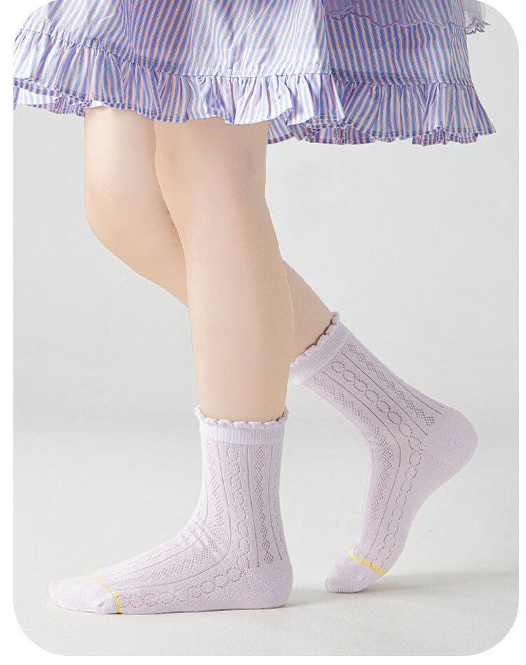 Miiow 5 Pairs Children's Socks Summer Thin Mesh Breathable Sweat-Absorbing Mid-Calf Socks Girls Ballet Style Spring Summer Class A Seamless Socks 5
