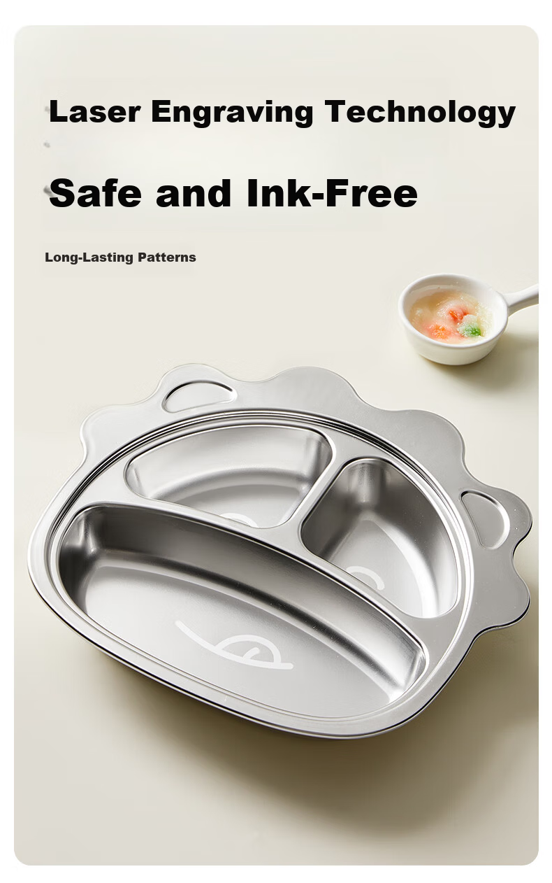 LOCK&LOCK Children's Divided Plate, 316L Stainless Steel Compartment Plate, Baby-Specific Food Tray, Kindergarten Meal Divider, Dining Utensils 9