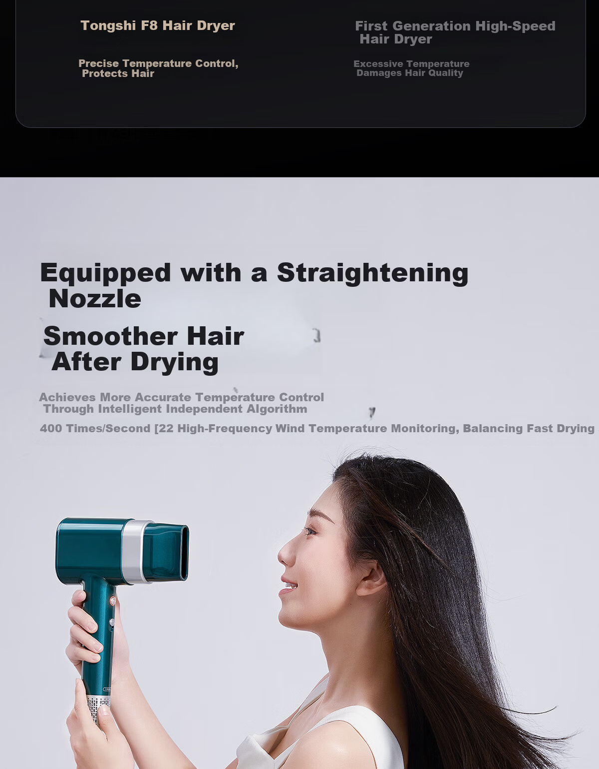 Tongsci F8 Plasma High-Speed Hair Dryer Dual Barrel Home Use Hair Care Quick Drying Strong Wind Power Damage-Free Hair Blow Dryer Birthday Anniversary Gift for Girlfriend Wife Practical Premium Gift B 29