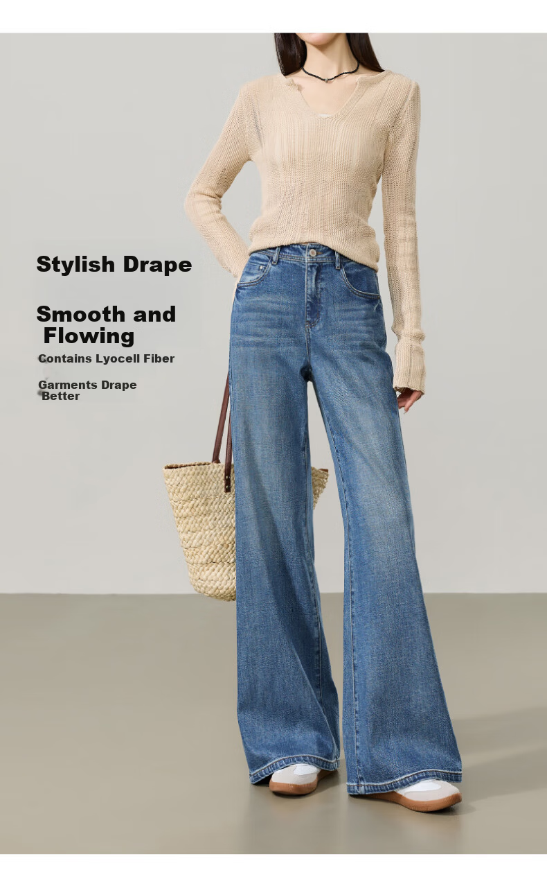ESE-Y Lyocell Cotton Tube Flared Jeans for Women 2026 Spring New High Waist Straight Wide Leg Flare Pants Denim Blue 29 7