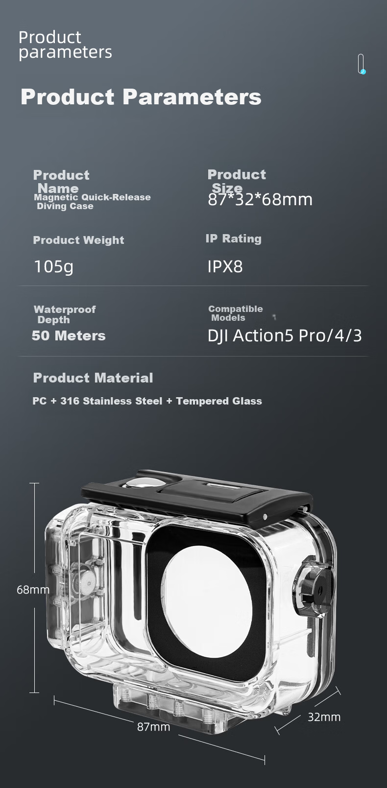 REYGEAK Waterproof Case for DJI Action 5 Pro, Anti-Fog Diving Housing for Action 4/3 Sports Camera Accessories, Underwater Deep Diving Protective Cover 9