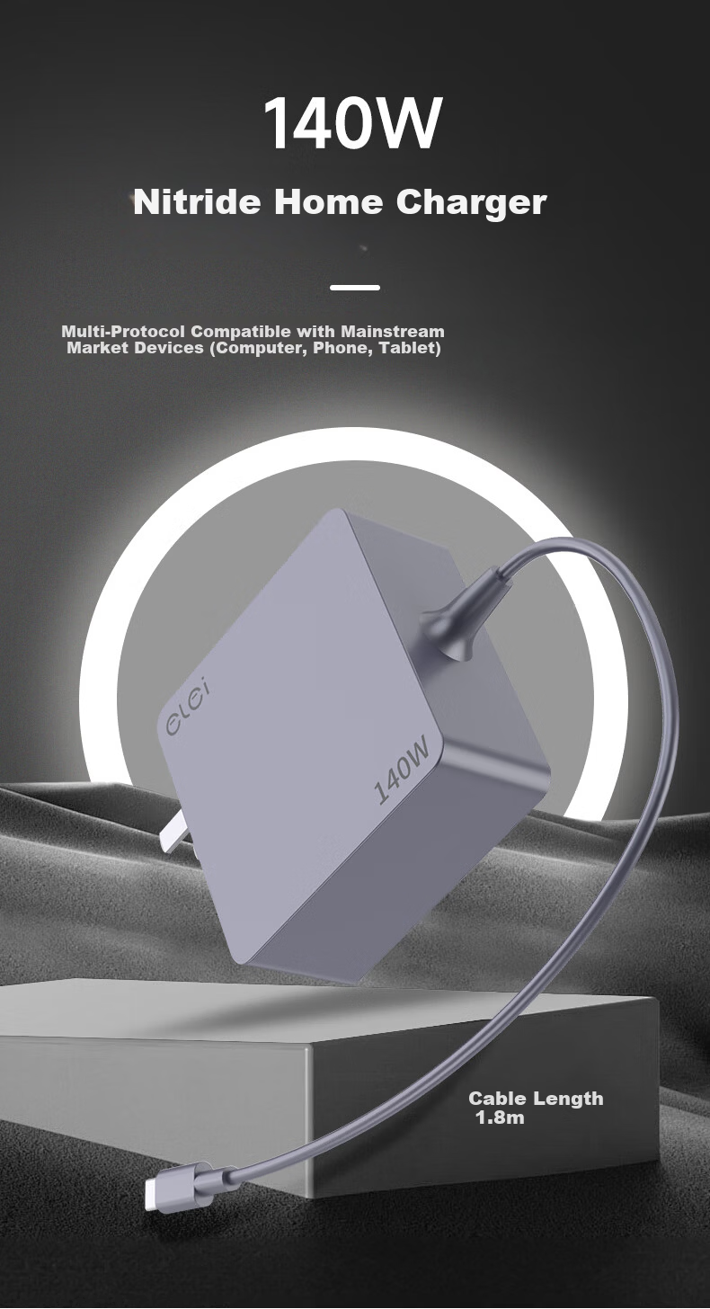 Elei Lenovo ThinkBook 16 G7+IAH Legion GaN 140W Laptop Power Adapter PD Charger for Tablet Phone Y9000p/Y7000 20V7A 1