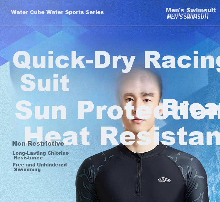 Water Cube Men's Swimwear Sports Fitness Sun Protection Quick-Dry Swimming Shirt Jellyfish Long Sleeve Diving Surfing Suit Black L 1
