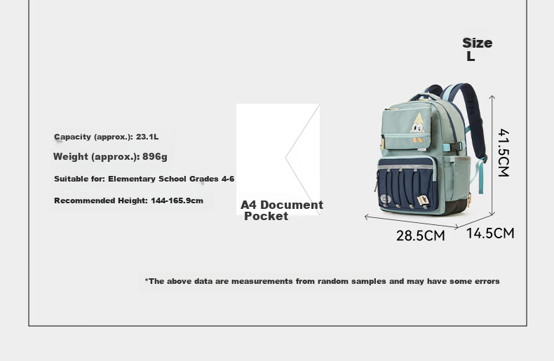 SHUKIKU Fun Look Children's Ergonomic Backpack Primary School Ultra-Lightweight Load-Reducing Double Shoulder Bag Gift Box Blue-Green M 21