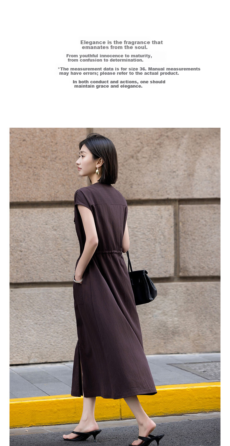 Demana Elegant Aesthetic Summer Urban Style V-Neck Raglan Sleeve Waist-Defining Slimming Concealed Dress for Women High-End Feel 3