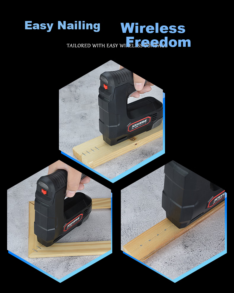 JERXUN Wireless Electric Nail Gun Cordless Brad Nailer Woodworking Staple Gun Household Door Frame Nail Gun Oil Painting Frame Stapler 3