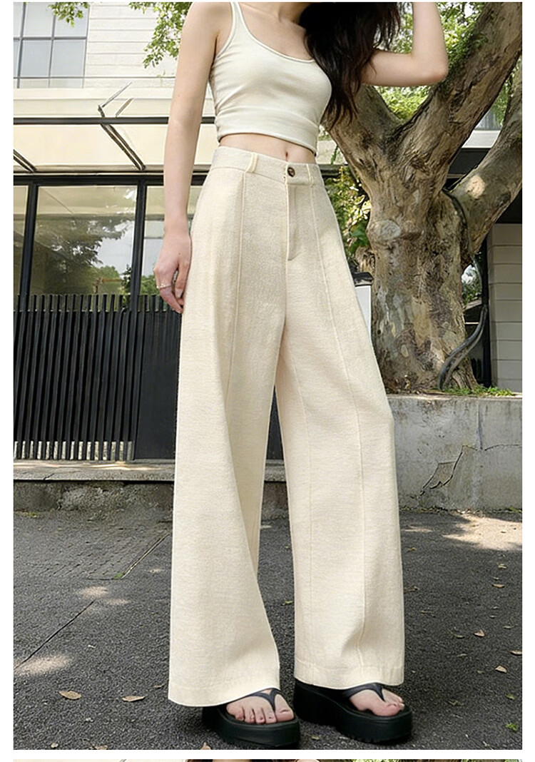 Free Style Wide-Leg Pants for Women Summer Thin 2026 New High Waist Loose Tencel Linen Straight Casual Pants 17