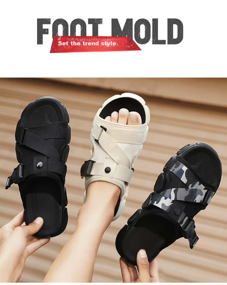 Huili Men's Sandals, 2025 Summer New Style, Breathable Thick-Soled, Versatile Outdoor Slippers, Casual Shoes for Men, Camouflage Black, Size 42 7