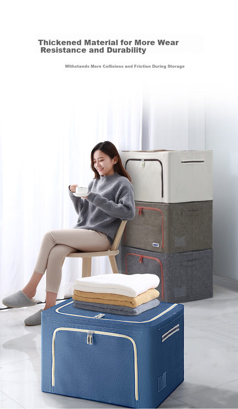 Jiabangshu Large Capacity Foldable Fabric Clothes Storage Box 45L Organizer for Wardrobe and Bedding 5