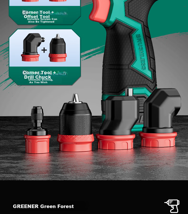 Greenlin 16.8V Brushless Cordless Drill 4-in-1 Multi-Function Lithium Battery Quick-Change Chuck Household Power Handheld Hammer Drill 9