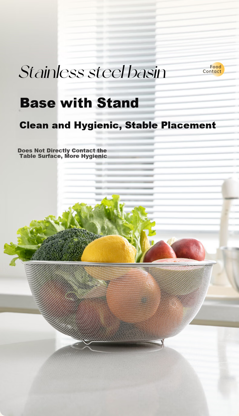 Shuangqi 304 Stainless Steel Draining Basket Rice Washing Tool Vegetable Washing Basin Fruit Draining Basket Household Filter Basket 8