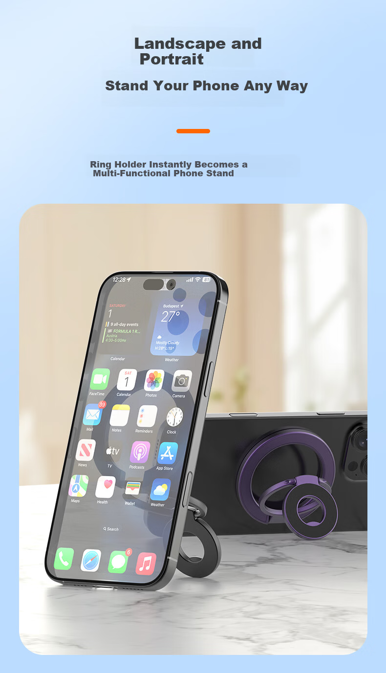 JOWOYE Magnetic Ring Holder Stand for iPhone Magsafe 360° Rotatable Portable Foldable Ultra-thin Magnetic Stand Compatible with iPhone 16 Pro Huawei Xiaomi Android 7