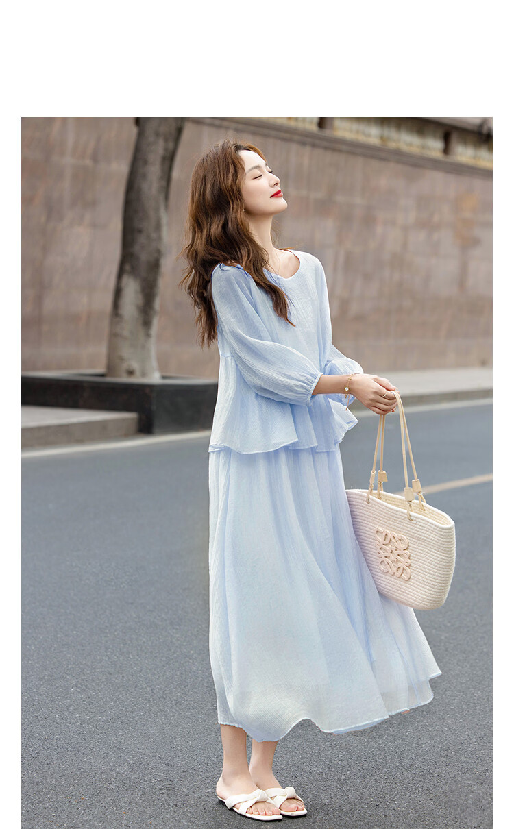 Demana [Light Breath Lyocell] Summer Elegant Style Fake Two-Piece Ruffle Loose Slimming Dress for Women High-End Feel 17