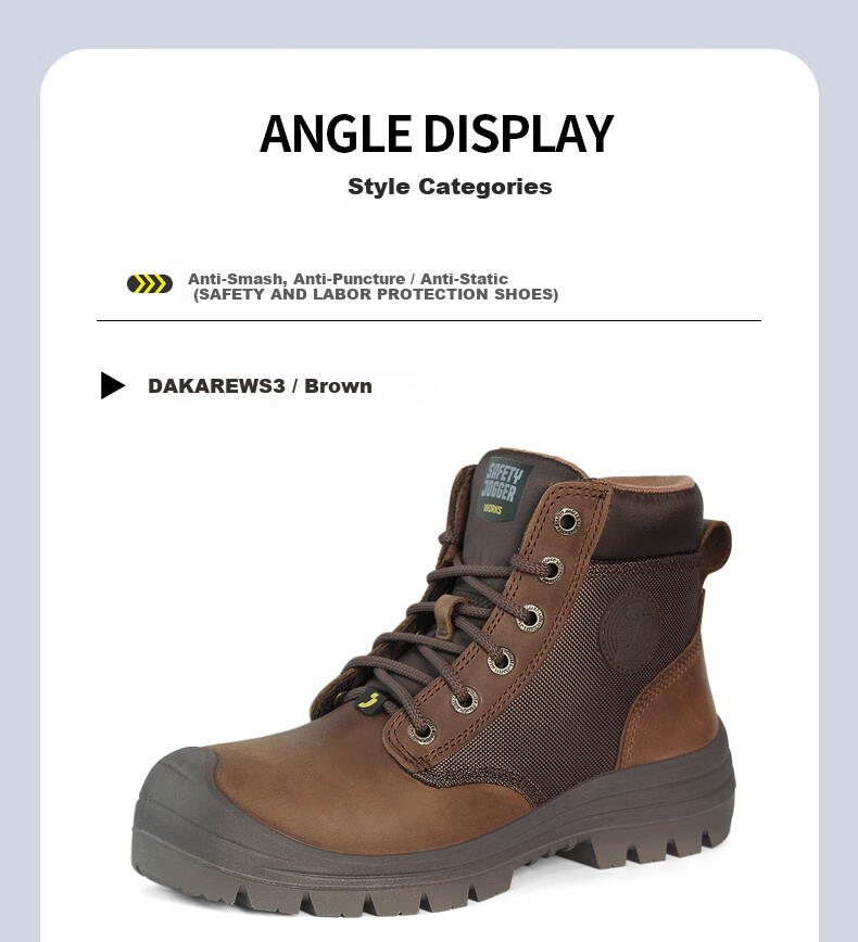 SAFETY JOGGER DAKAR Brown Men's Safety Work Shoes Anti-Smash, Anti-Puncture, Anti-Static, Wear-Resistant Size 39 14