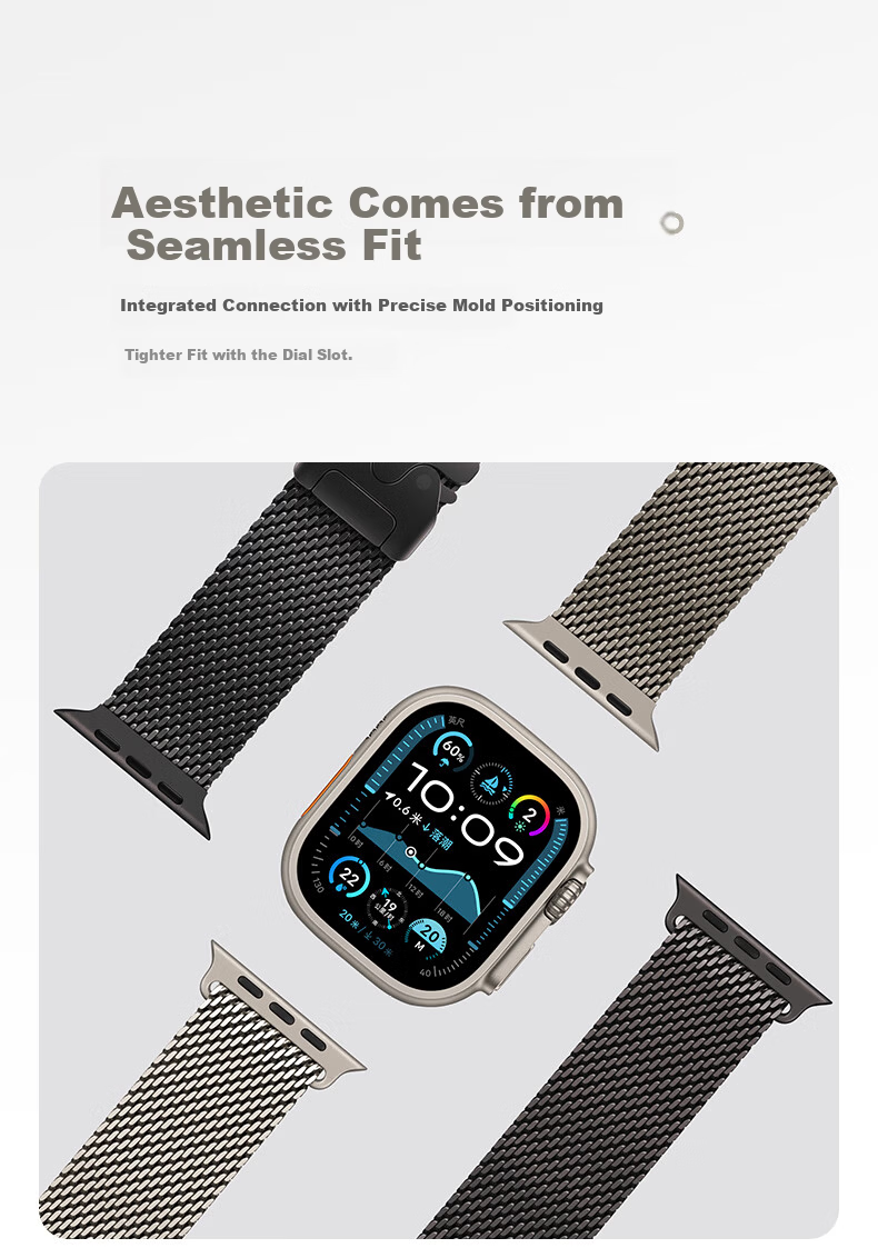 W&P 26 New Style Compatible with Apple Watch Band, for Apple Watch Ultra 4/3/2 Titanium Milanese Parachute-Style Strap, Suitable for IWatch S12/11/10/9/SE 14