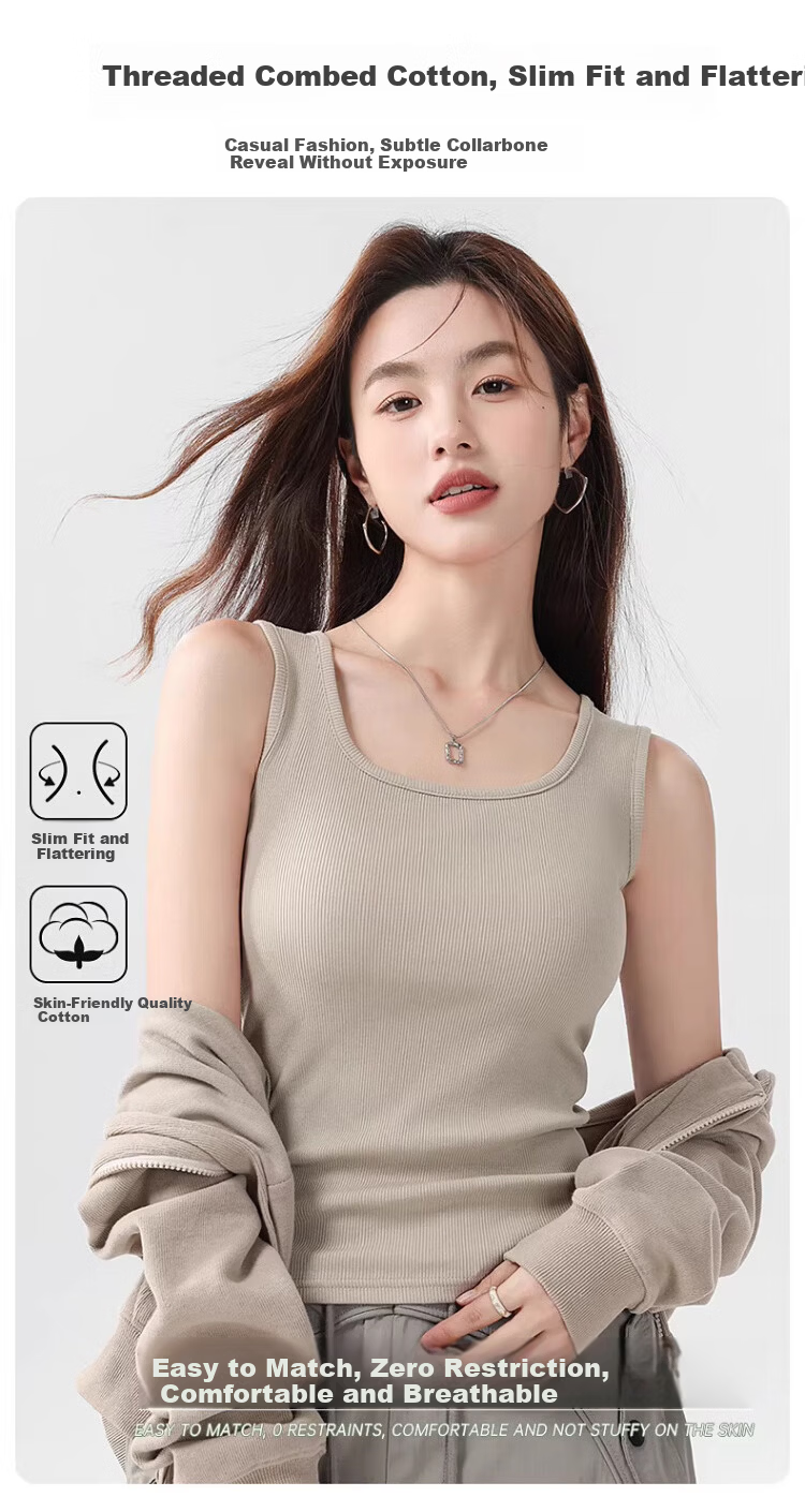 GUJIN 92% Cotton Wide Shoulder Women's Tank Top Camisole No Chest Pad Base Layer Shirt Outerwear Blazer Inner Wear M 4