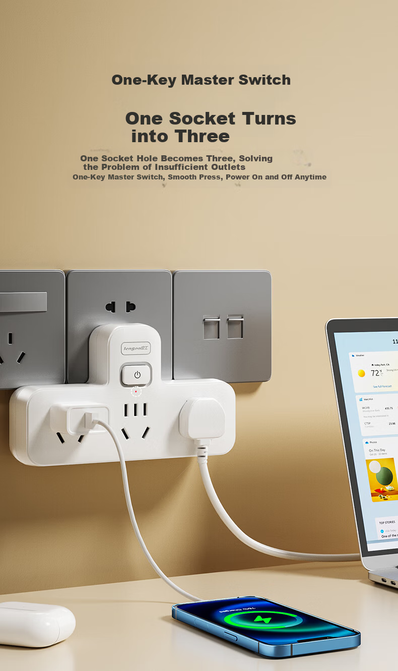 Lengon Brand Zigzag Shape Adapter/Socket Converter/One-to-Three Master Control/Multifunctional One-to-Multiple Socket Extension/Wireless Power Strip/Power Strip Expander Q713 6