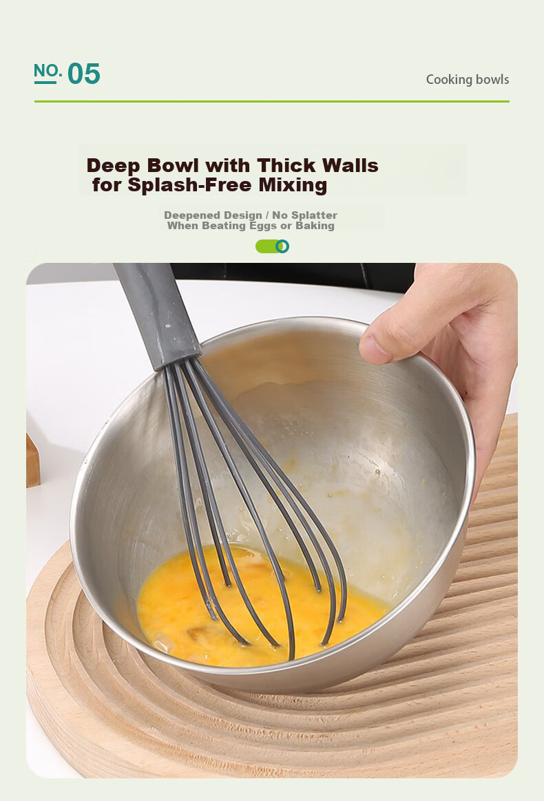 Aomeiyou 304 Stainless Steel Bowl 22cm for Washing Vegetables, Kneading Dough, Beating Eggs, Household Kitchen Salad Mixing Bowl with Straight Edge 7
