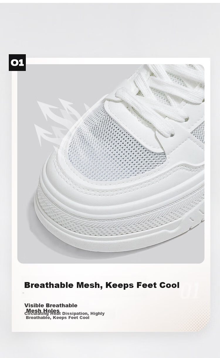 Warrior Official Women's Sneakers 2026 Summer Thick Sole Height Increasing Breathable Mesh White Shoes White Size 37 7