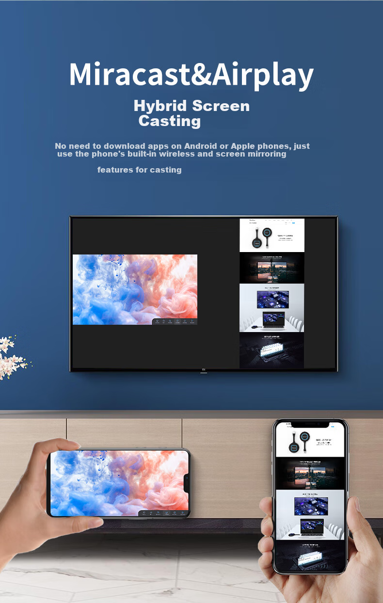 QuickShare Wireless Screen Mirroring Device HDMI HD Audio Video Transmission for PC Mobile Tablet Conference Office Laptop USB One-Key Connect Smart TV Projector LED Large Screen 9