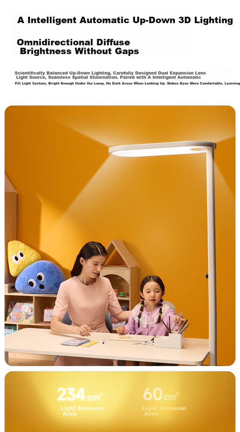 Tongshijie Golden Yellow Eye Protection Street Lamp Voice Control Full Spectrum Living Room Study Floor Lamp Children's Reading Lamp 150W 16