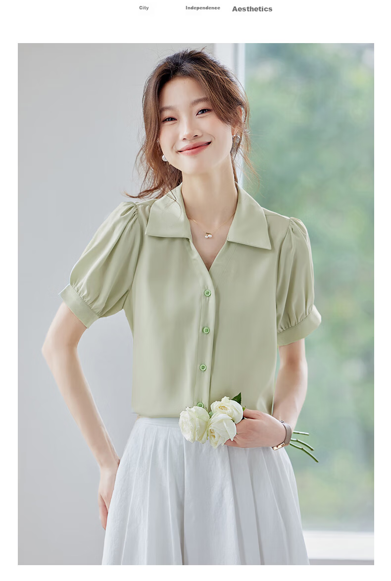 JEANSWEST Women's Shirt Summer Short Sleeve Puff Sleeve Professional Formal Cardigan Top White XL 4