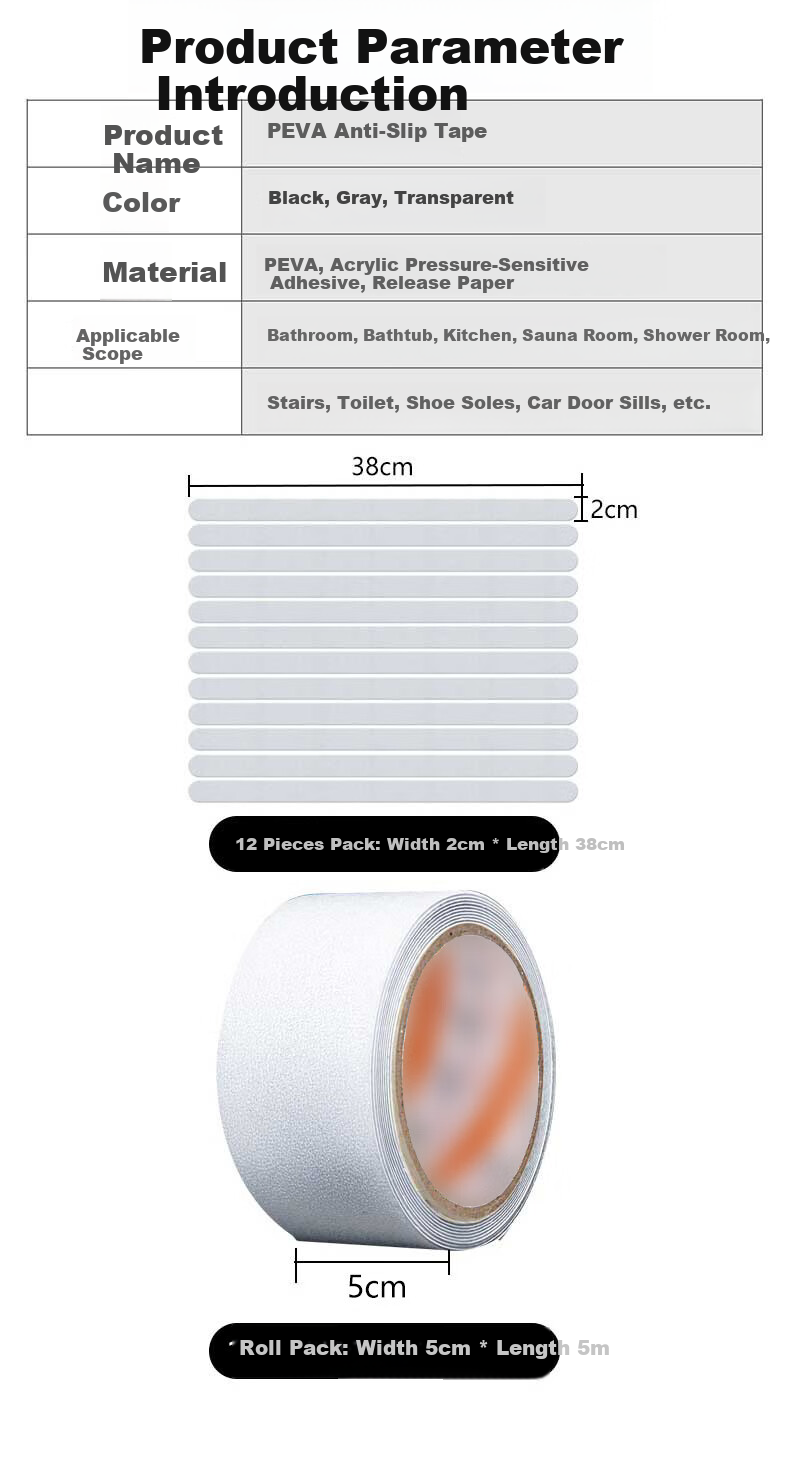 Oumai Bathroom Non-Slip Stair Step Anti-Slip Tape Transparent 2*38cm 12-Pack 7
