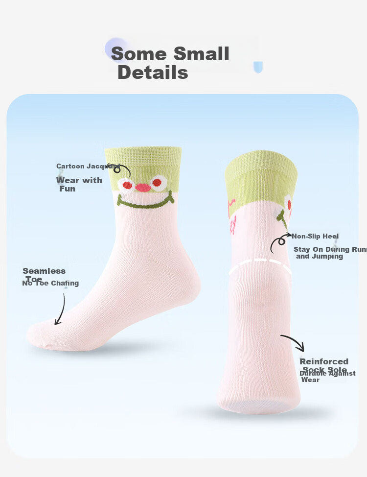 Jiusuiban Children's Socks Girls A-Class Thin Antibacterial Mesh Seamless Cotton Socks Student Fun Cartoon Smiley Mid-Calf Socks 6