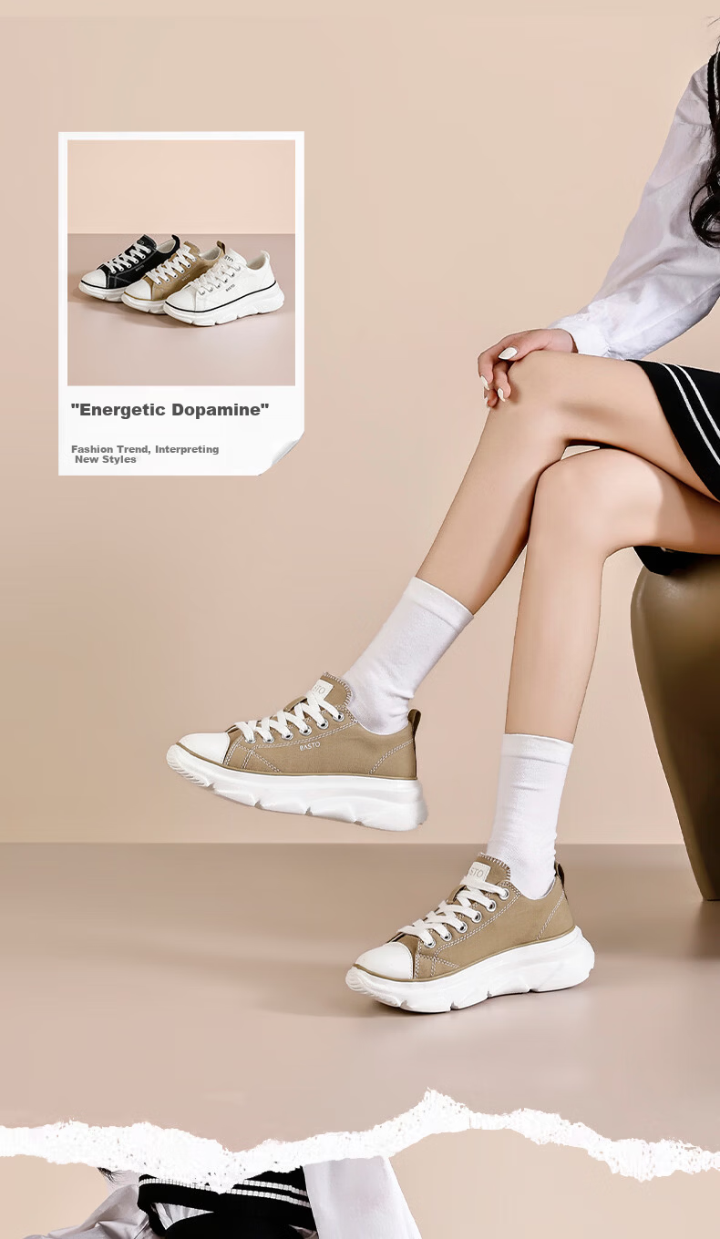 Basto Women's New Height-Increasing Canvas Shoes Breathable Lightweight Casual Sneakers S1193AM6 Black Size 38 5