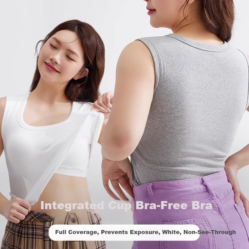 BOPRUIEY Women's Strappy Vest with Built-in Bra, Summer Thin Backless Sleeveless Sports Tank Top, Long Outerwear Layering Shirt