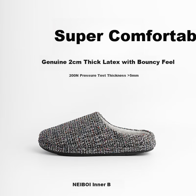 NEIBO Ultra Comfortable Latex Cotton Slippers for Women Winter Men's Indoor Home Shoes Soft Sole Non-Slip Black Size 38