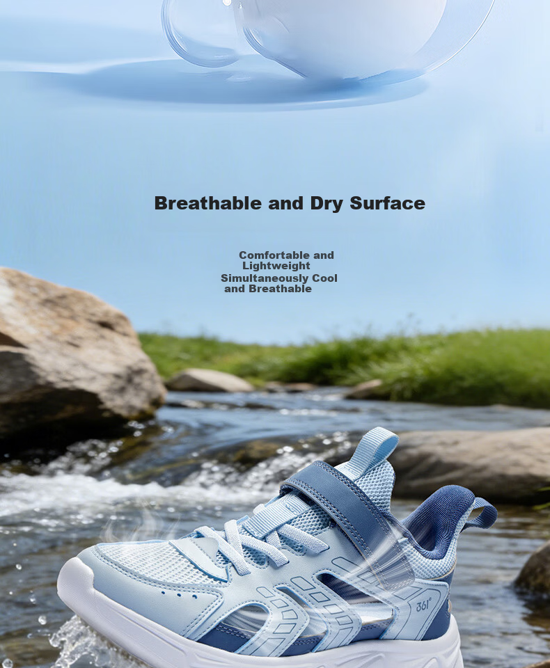 361° Kids Sports Shoes Summer 26 Boys and Girls Soft Cushioned Breathable Outdoor Creek Sandals Blue Size 38 9